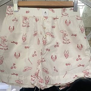 Anthropologie White Lounge Shorts with Red Cherry Print
